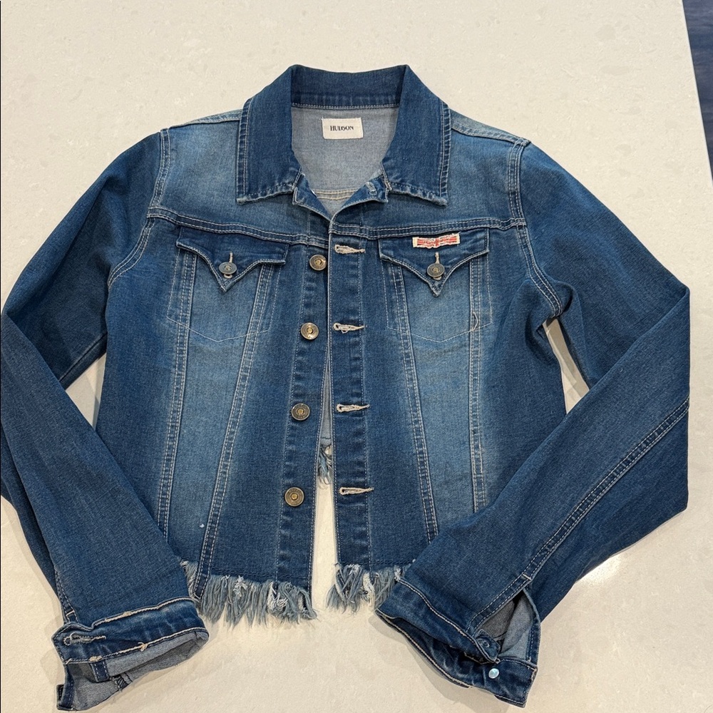Hudson Girls Denim Blue Jean Jacket w/ frayed Botton